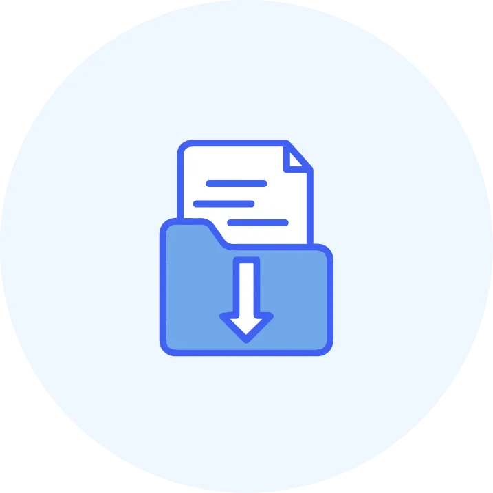 A blue folder icon indicating uploads suggesting how Accutics ensures automated metadata imports to your analytics solution