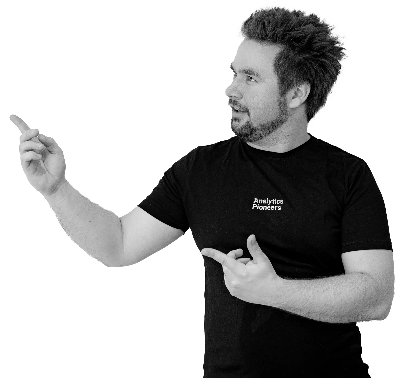 Frederik Werner pointing towards the Accutics solution for analytics teams 