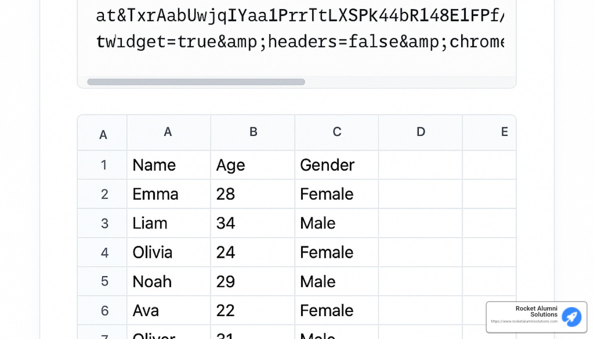 Screenshot showing iframe parameter tweaks to customize appearance - Google Sheet Embed with Filters and Sorting