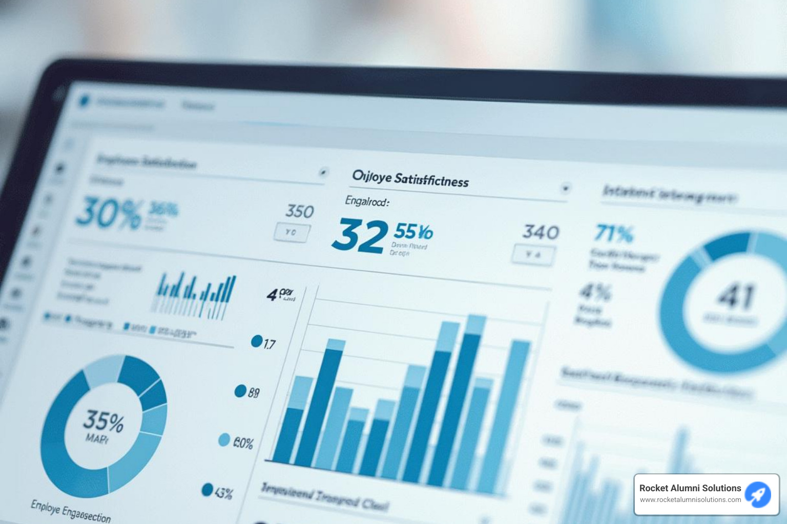 A dashboard displaying the results of a pulse survey, showing various metrics like employee satisfaction, engagement scores, and sentiment analysis with positive and negative trends. - morale boosting activities for remote workers A dashboard displaying the results of a pulse survey, showing various metrics like employee satisfaction, engagement scores, and sentiment analysis with positive and negative trends. - morale boosting activities for remote workers
