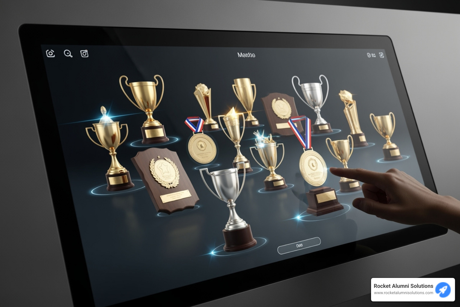 a user interacting with a touchscreen, exploring player profiles - Trophy Display Touchscreen a user interacting with a touchscreen, exploring player profiles - Trophy Display Touchscreen