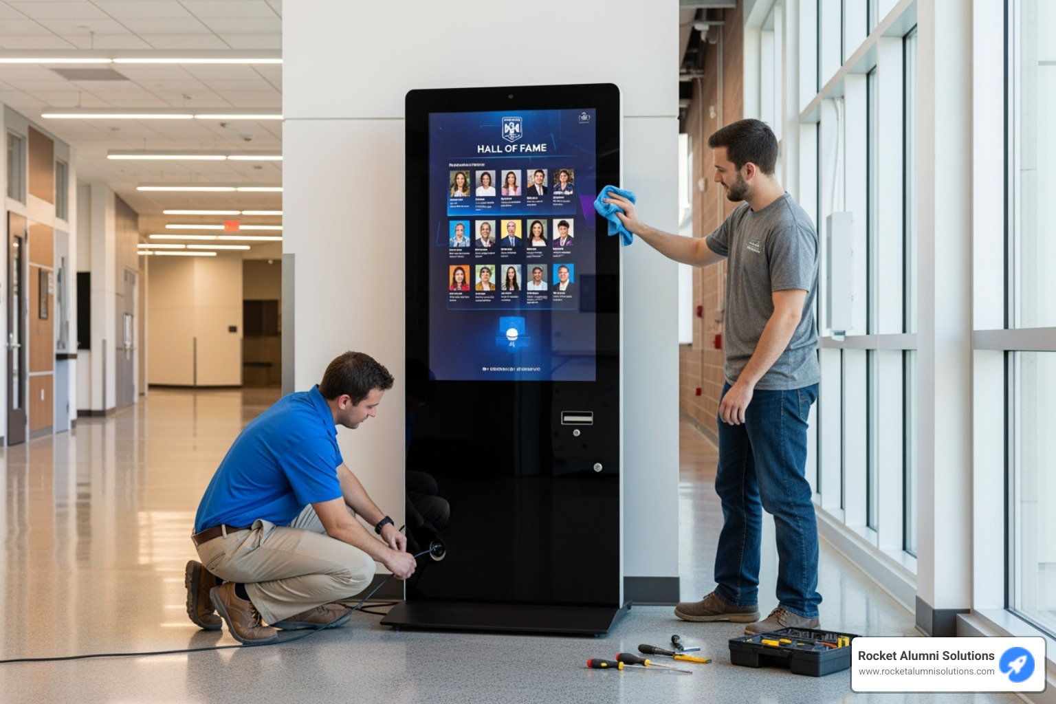 kiosk being installed in a hallway - touchscreen hall of fame kiosk kiosk being installed in a hallway - touchscreen hall of fame kiosk