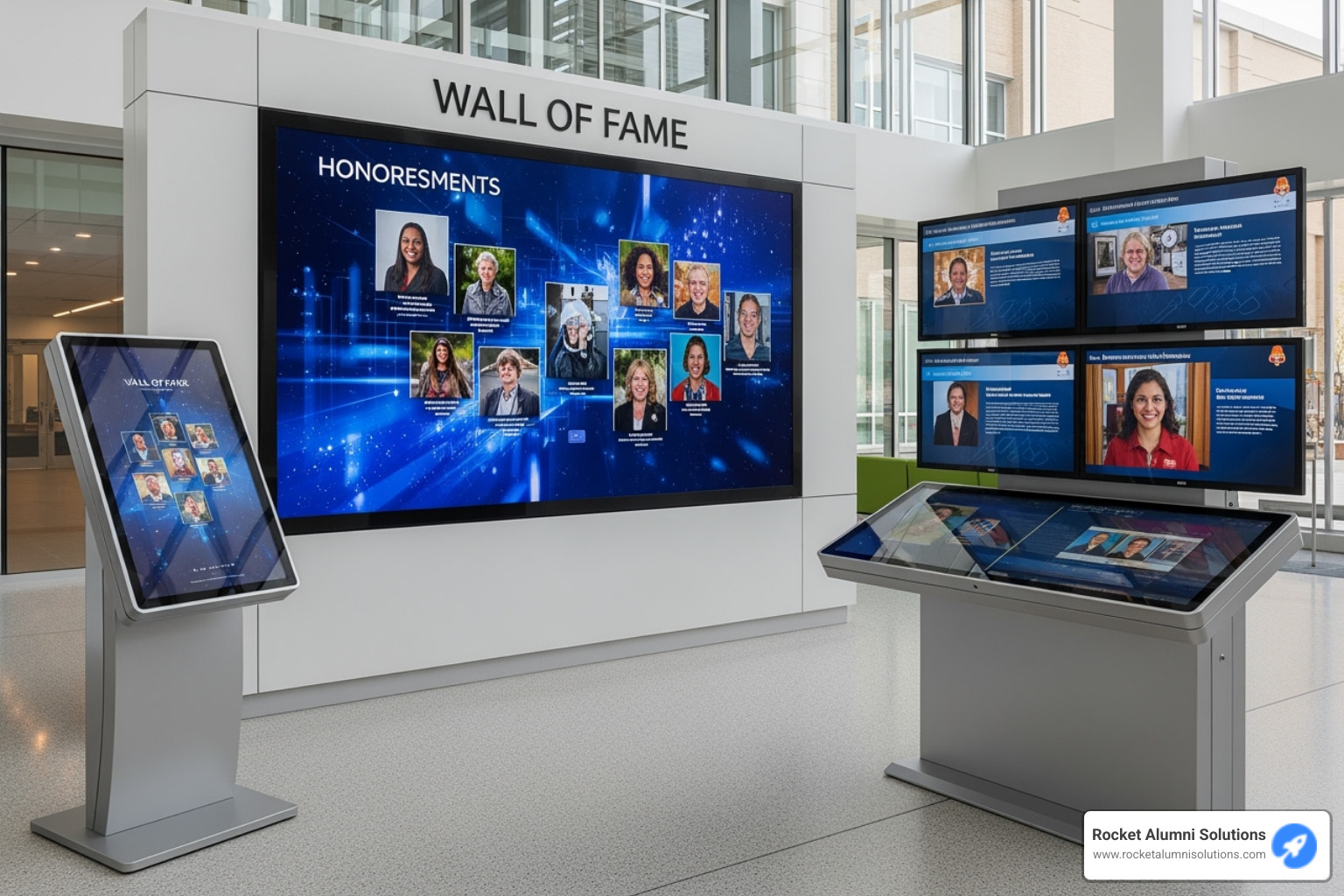 different hardware setups like wall-mounted, freestanding, and multi-screen displays - Touchscreen wall of fame kiosk different hardware setups like wall-mounted, freestanding, and multi-screen displays - Touchscreen wall of fame kiosk
