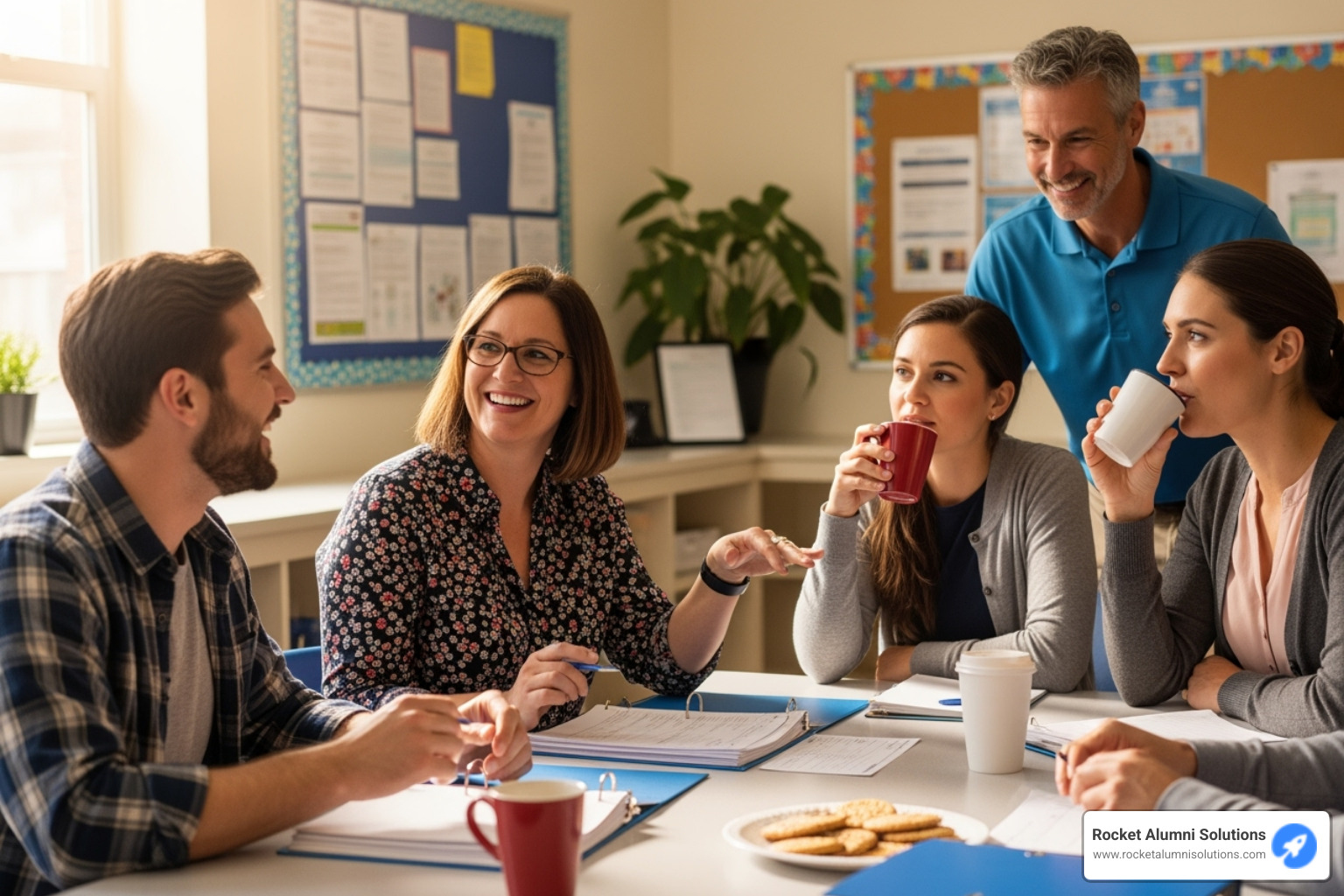 A principal having a positive, one-on-one conversation with a teacher in a school hallway, both smiling and engaged in discussion - school staff morale A principal having a positive, one-on-one conversation with a teacher in a school hallway, both smiling and engaged in discussion - school staff morale