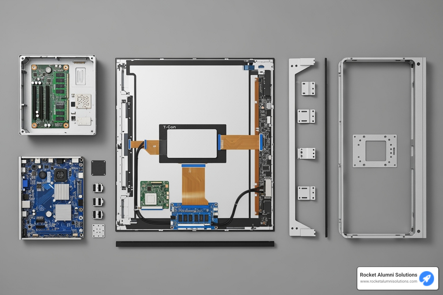 different hardware elements like the screen, media player, and enclosure - Touchscreen Trophy Case