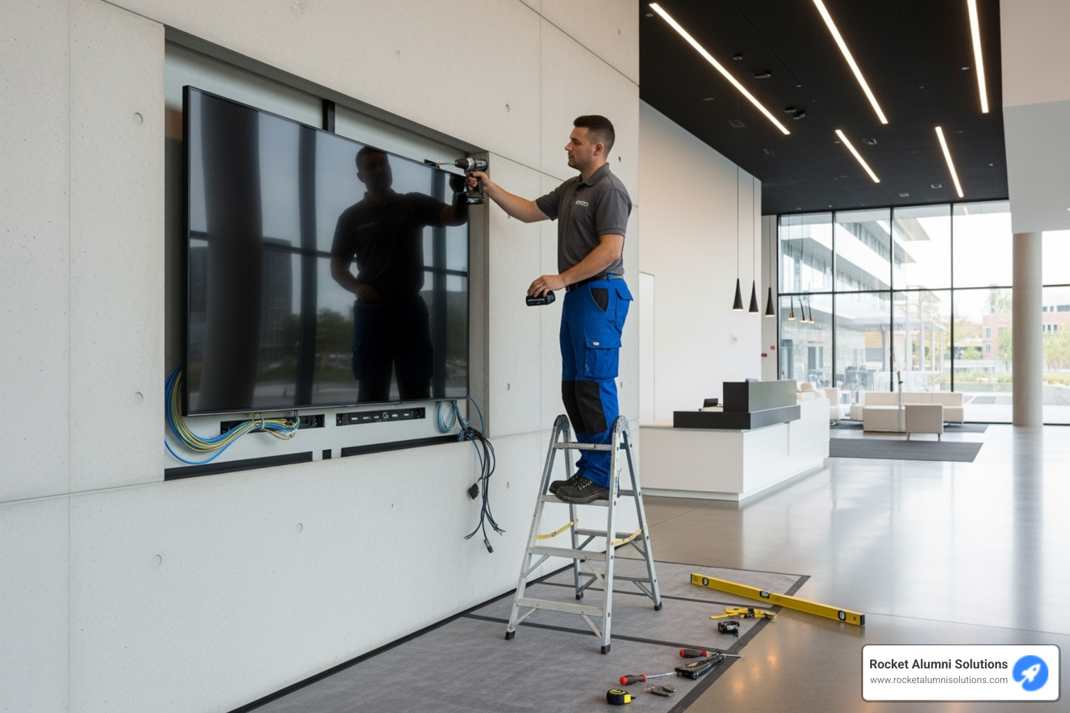 Installation of a wall-mounted touchscreen display. - Donor Wall Touchscreen