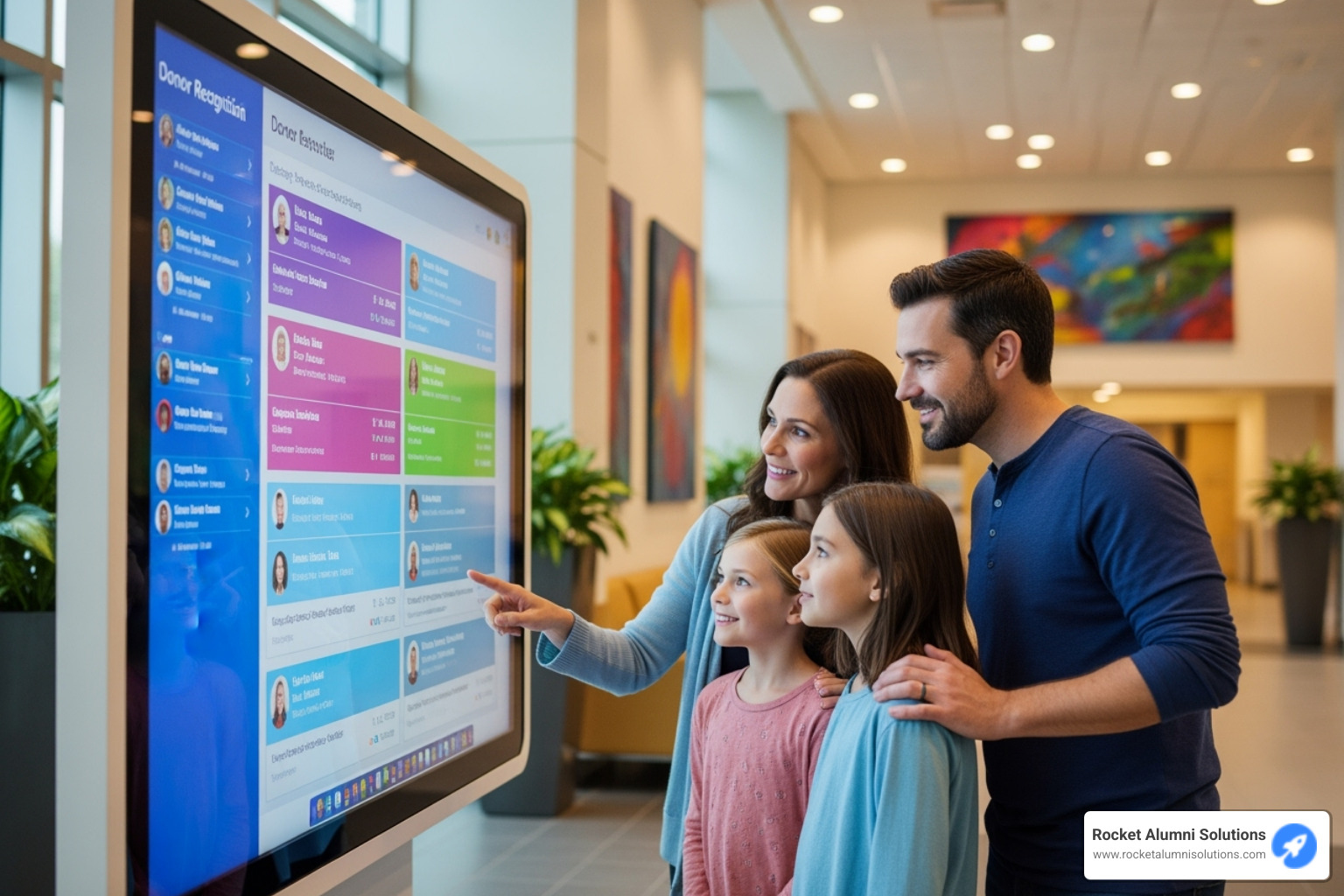 People interacting with a touchscreen - Donor Recognition Touchscreen