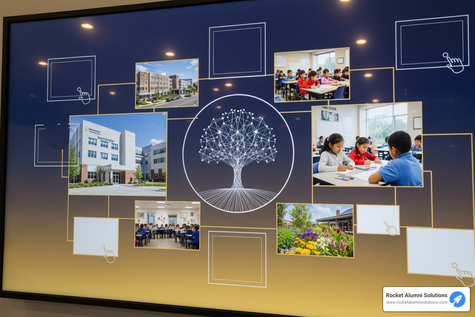 A close-up on a touchscreen displaying a custom-branded interface with multiple interactive elements - Donor Appreciation Touchscreen Wall A close-up on a touchscreen displaying a custom-branded interface with multiple interactive elements - Donor Appreciation Touchscreen Wall