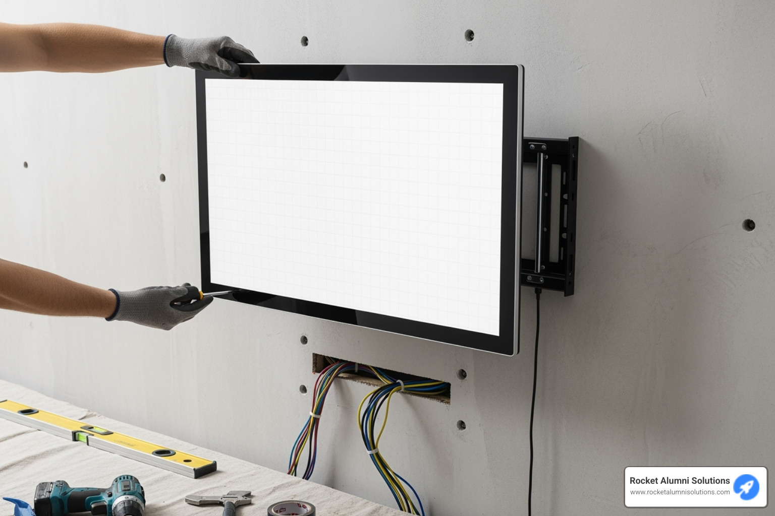 Touchscreen being installed on a wall - Fall Touchscreen Hall of Fame Touchscreen being installed on a wall - Fall Touchscreen Hall of Fame