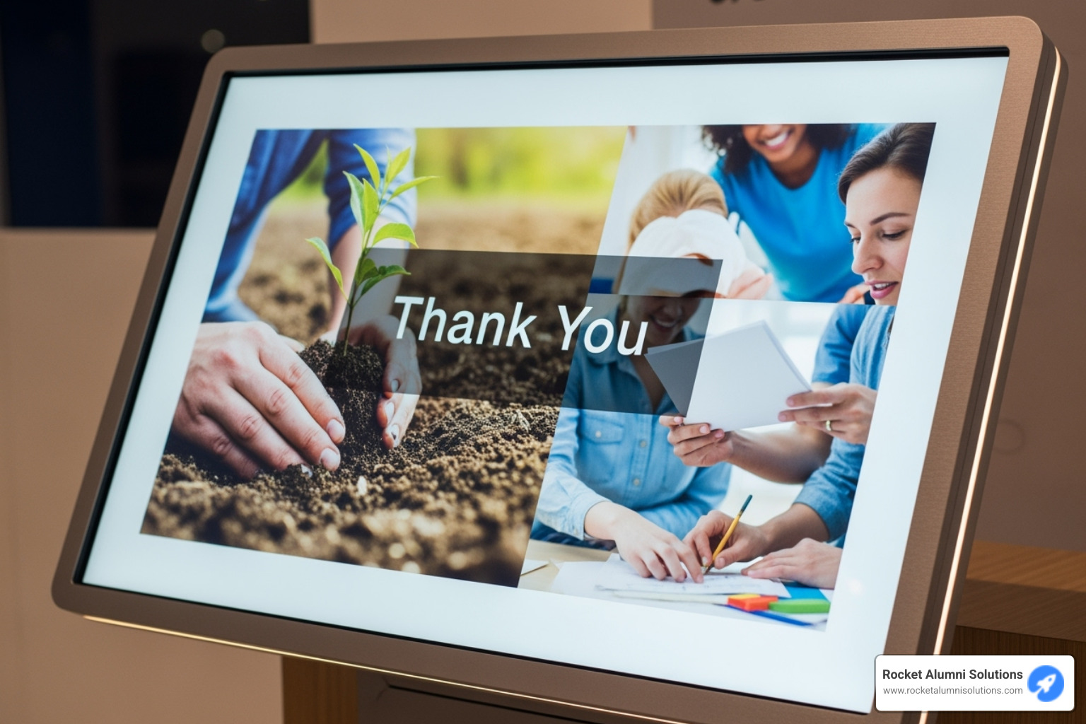 Thank you message displayed on a touchscreen - Scholarship Acknowledgement Touchscreen Thank you message displayed on a touchscreen - Scholarship Acknowledgement Touchscreen