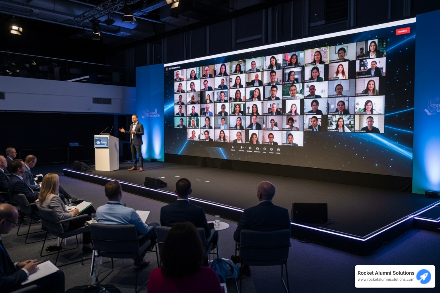 Hybrid event with live speaker and virtual audience - Event technology solutions Hybrid event with live speaker and virtual audience - Event technology solutions