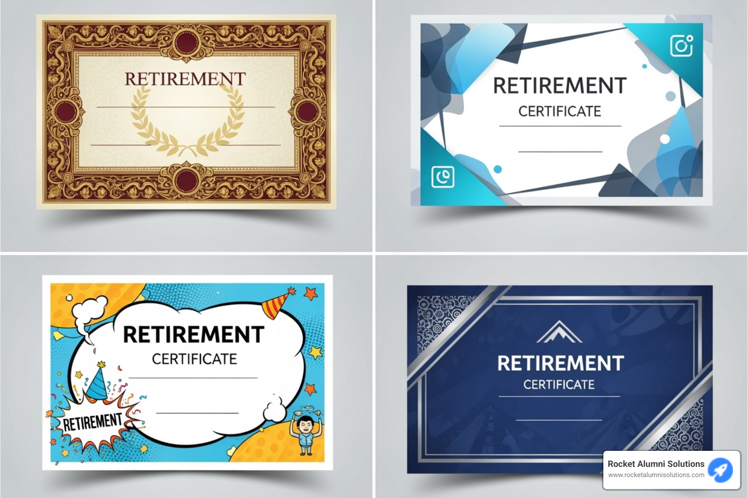 A collage showcasing various retirement certificate styles (formal, modern, humorous) - certificate of appreciation retirement sample A collage showcasing various retirement certificate styles (formal, modern, humorous) - certificate of appreciation retirement sample