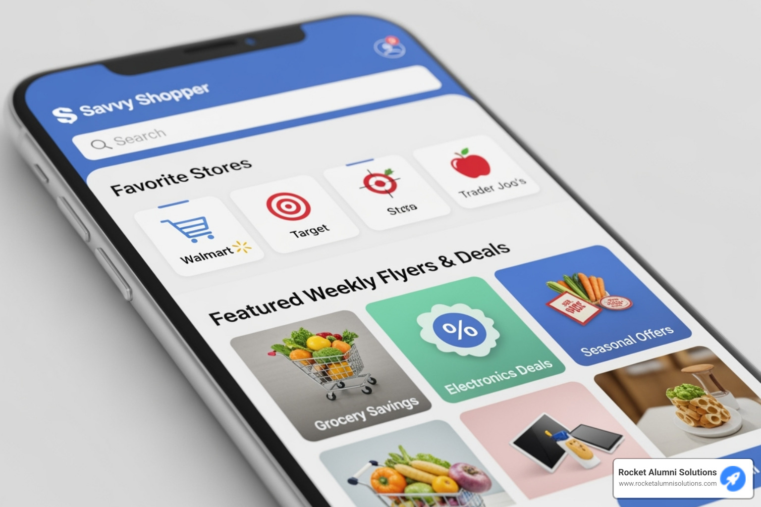 the app's main dashboard showing favorite stores and featured flyers - flip app the app's main dashboard showing favorite stores and featured flyers - flip app