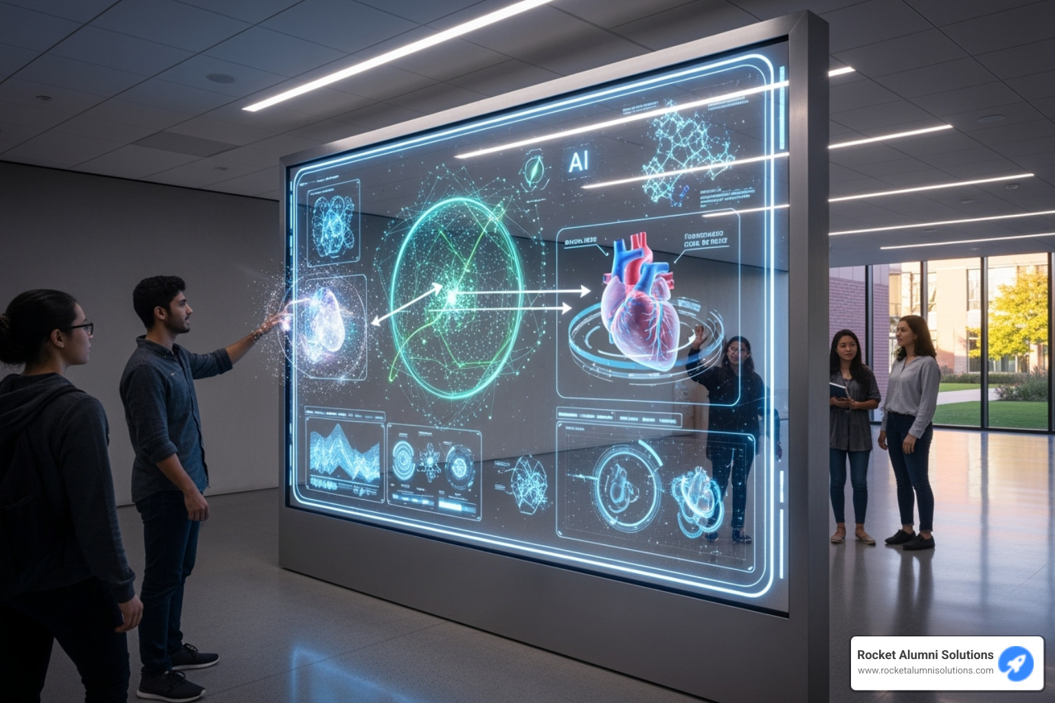 Future concept of an interactive academic display with AI and AR elements - Hall of Fame Academics Touchscreen Future concept of an interactive academic display with AI and AR elements - Hall of Fame Academics Touchscreen