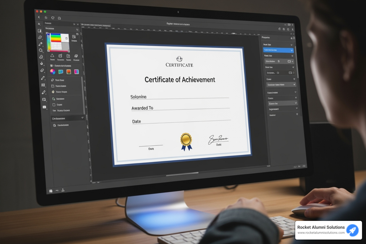 user customizing a certificate using Rocket Alumni Solutions' platform - certificate of completion user customizing a certificate using Rocket Alumni Solutions' platform - certificate of completion