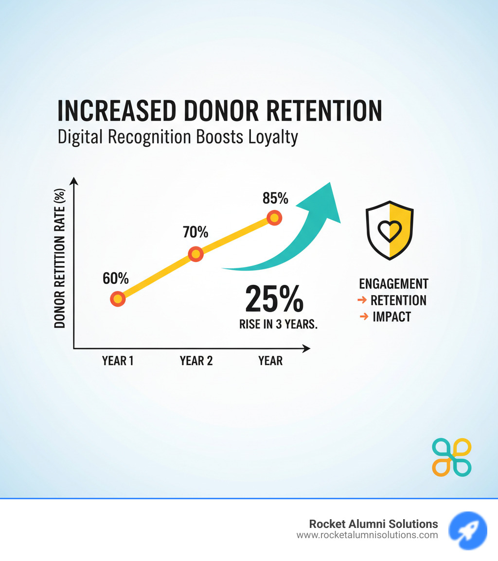 graph showing increased donor retention rates - Donor Recognition Display Touchscreen infographic graph showing increased donor retention rates - Donor Recognition Display Touchscreen infographic