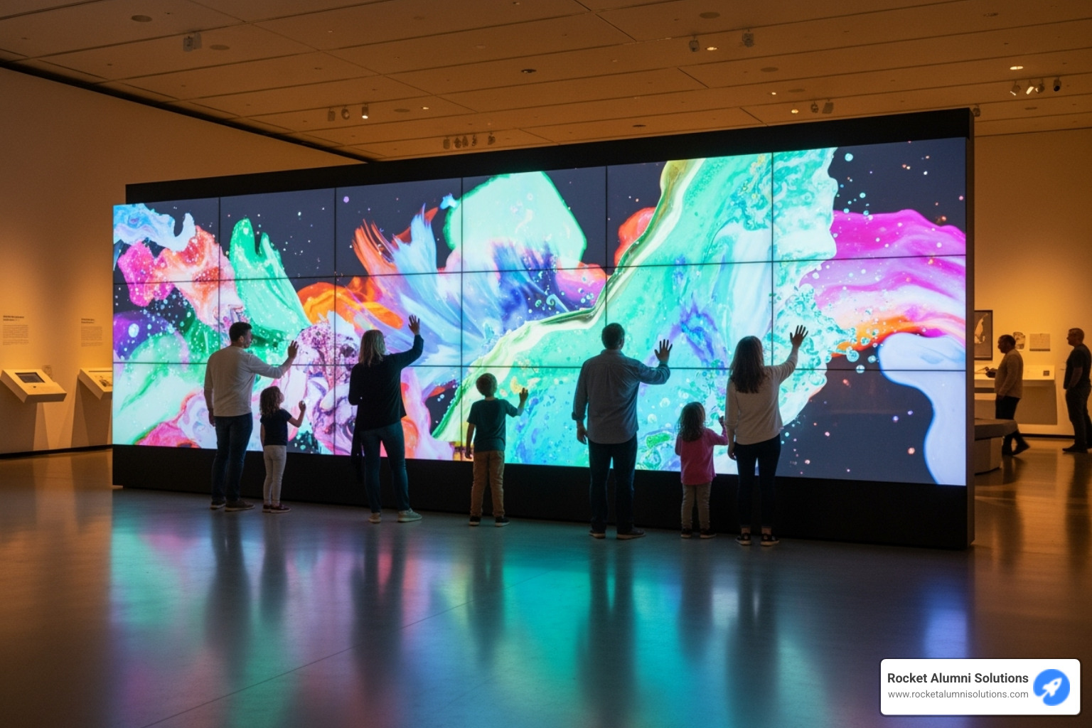 a large, multi-panel interactive video wall in a museum exhibit - Interactive Media Display