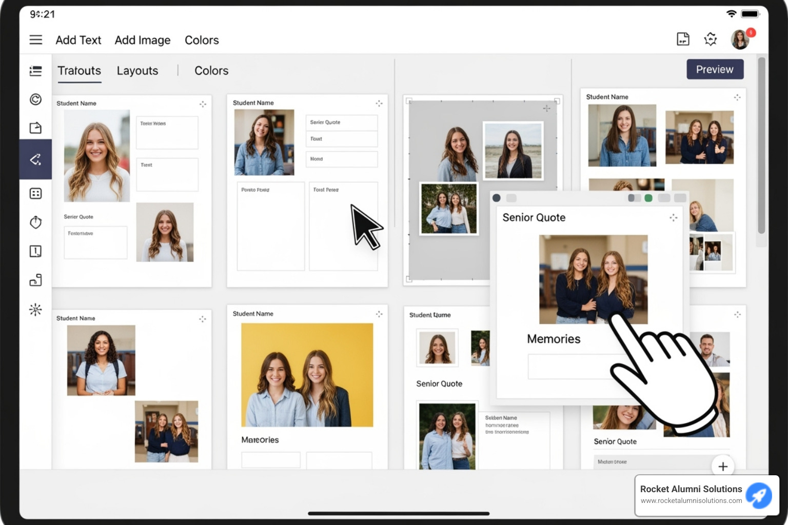 user-friendly drag-and-drop editor interface for a yearbook page - virtual yearbook creator