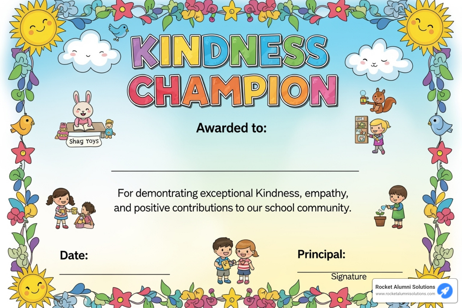 colorful creative superlative certificate for Kindness Champion - Elementary school superlatives colorful creative superlative certificate for Kindness Champion - Elementary school superlatives
