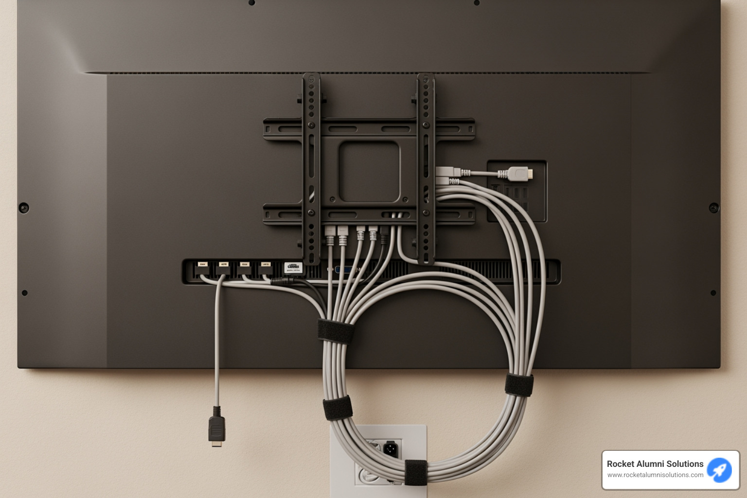 back of a wall-mounted display with clean cable management - recognition awards display touchscreen