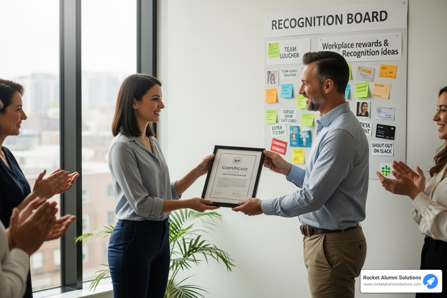 digital peer-to-peer recognition feed on a tablet - workplace rewards and recognition ideas