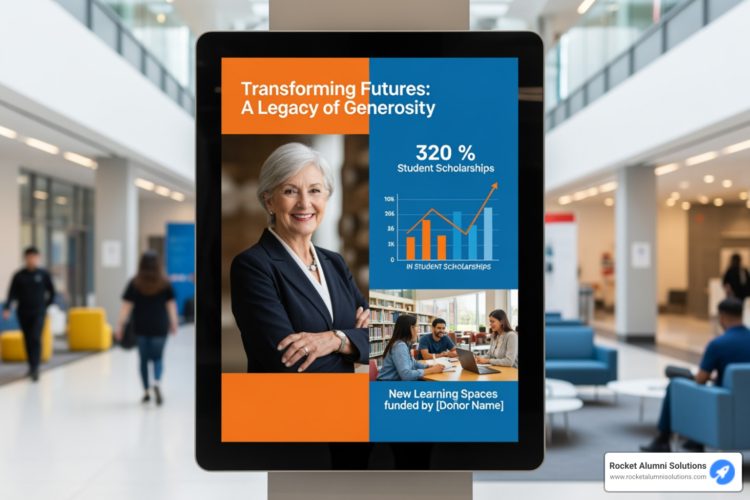 digital display showing a donor's story - Donor Highlights Display