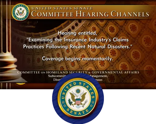 U.S. Senate subcommittee reviews testimony from homeowners and insurance adjusters regarding Allstate and StateFarm lowering property damage estimates to under estimate the true cost to repair damaged homes.
