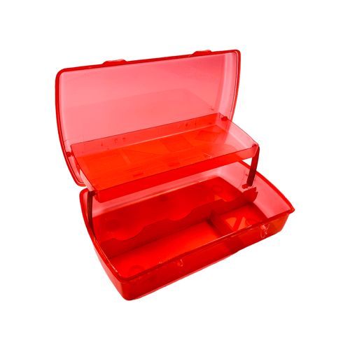 Estuchera de plastico color rojo con dos pisos