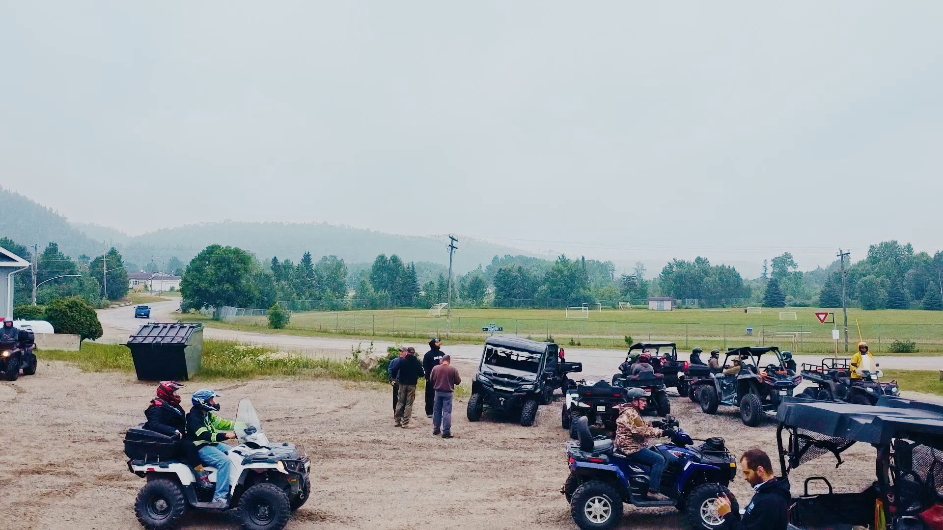 ATVs and side-by-sides staging for the Manitouwadge ATV Jamboree ride