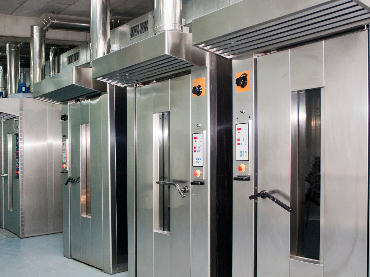 Industrial walk-in cooler units in commercial kitchen