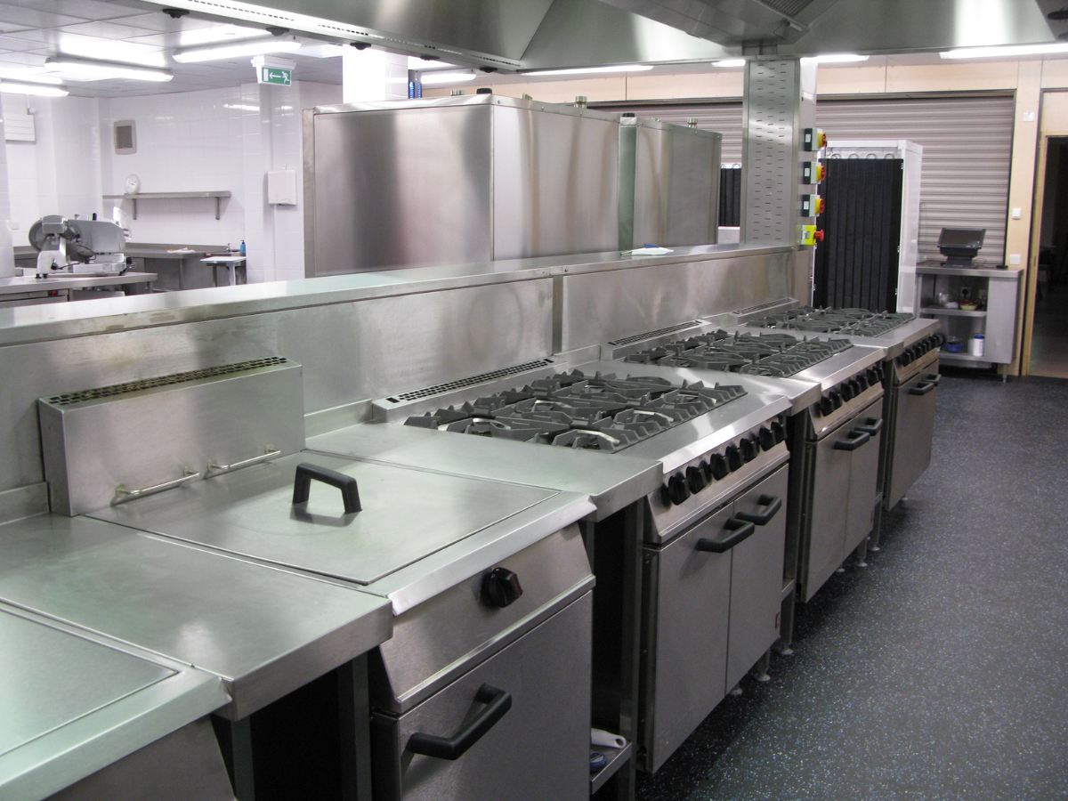 Professional commercial kitchen cooking line