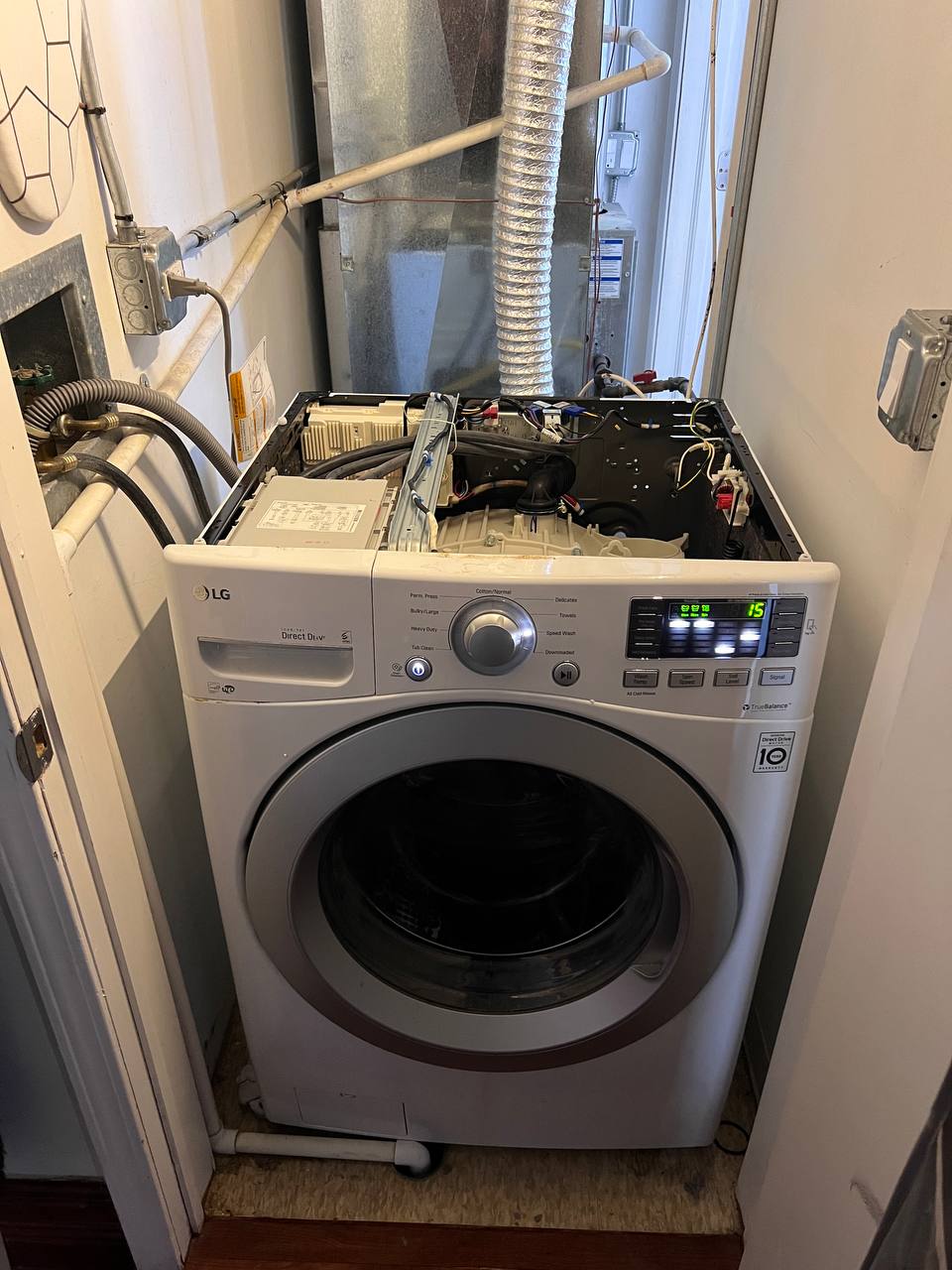 LG stacked washer leaking