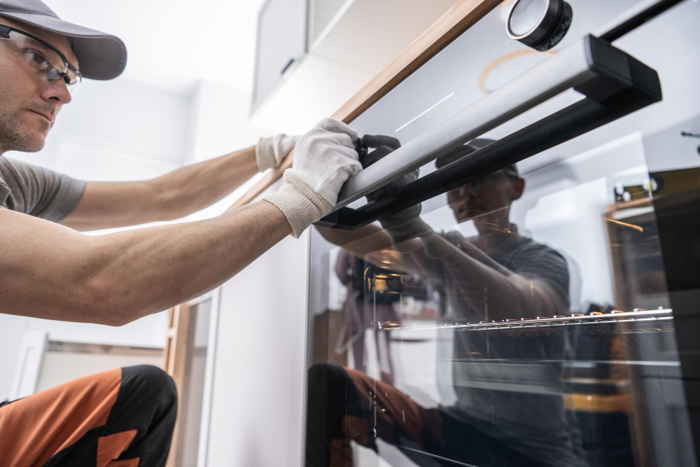 technician repairing an oven