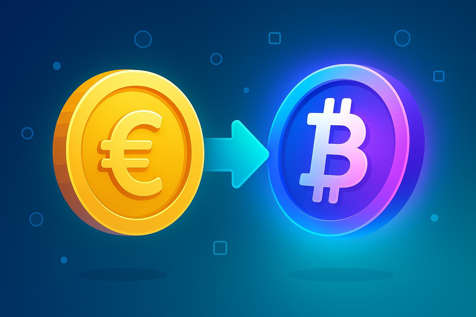 A blue background with two gold and two blue coins.