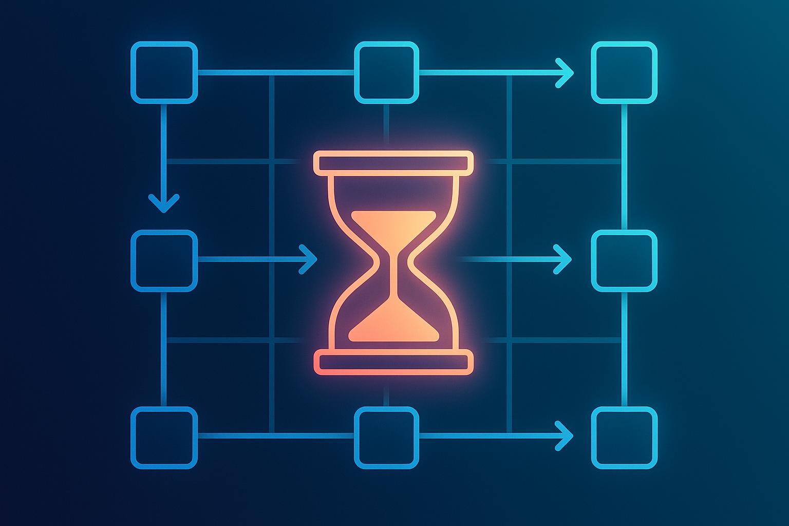 A clock with a red outline and a blue background.
