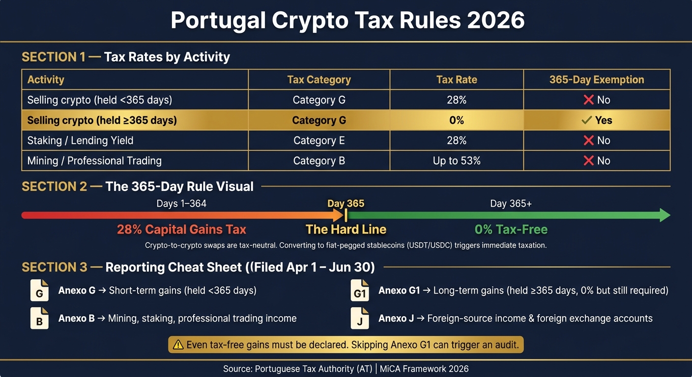 Portugal Crypto Tax Rules 2026: Rates, Categories & Reporting
