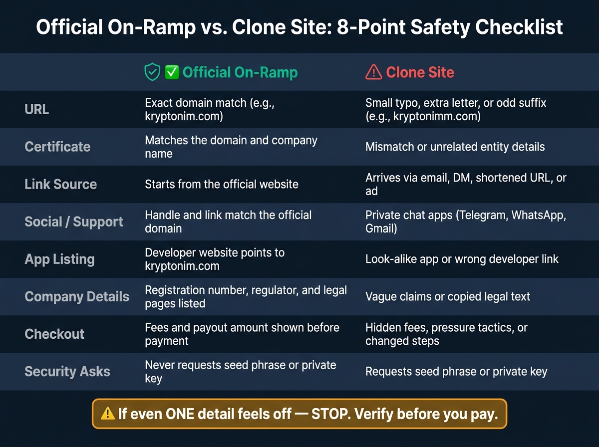 Official On-Ramp vs. Clone Site: 8-Point Safety Checklist
