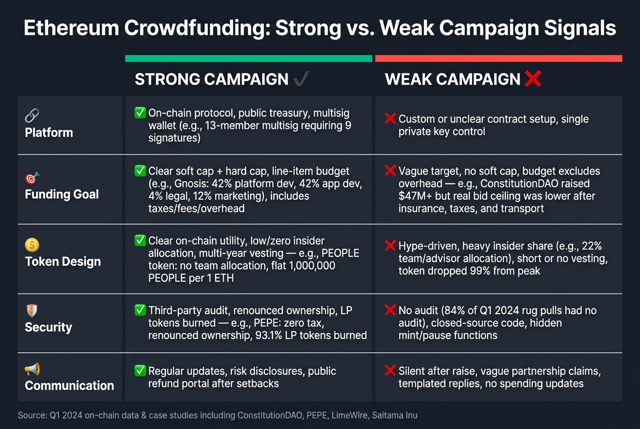 Ethereum Crowdfunding: Strong vs. Weak Campaign Signals