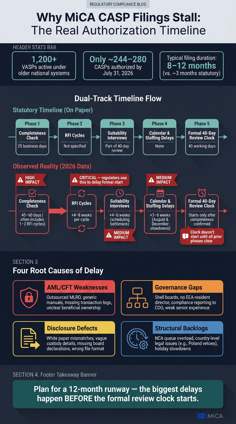 MiCA CASP Authorization: Why Filings Stall Before the Clock Even Starts