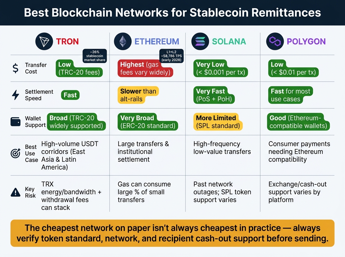 Best Blockchain Networks for Stablecoin Remittances: Cost, Speed & Coverage