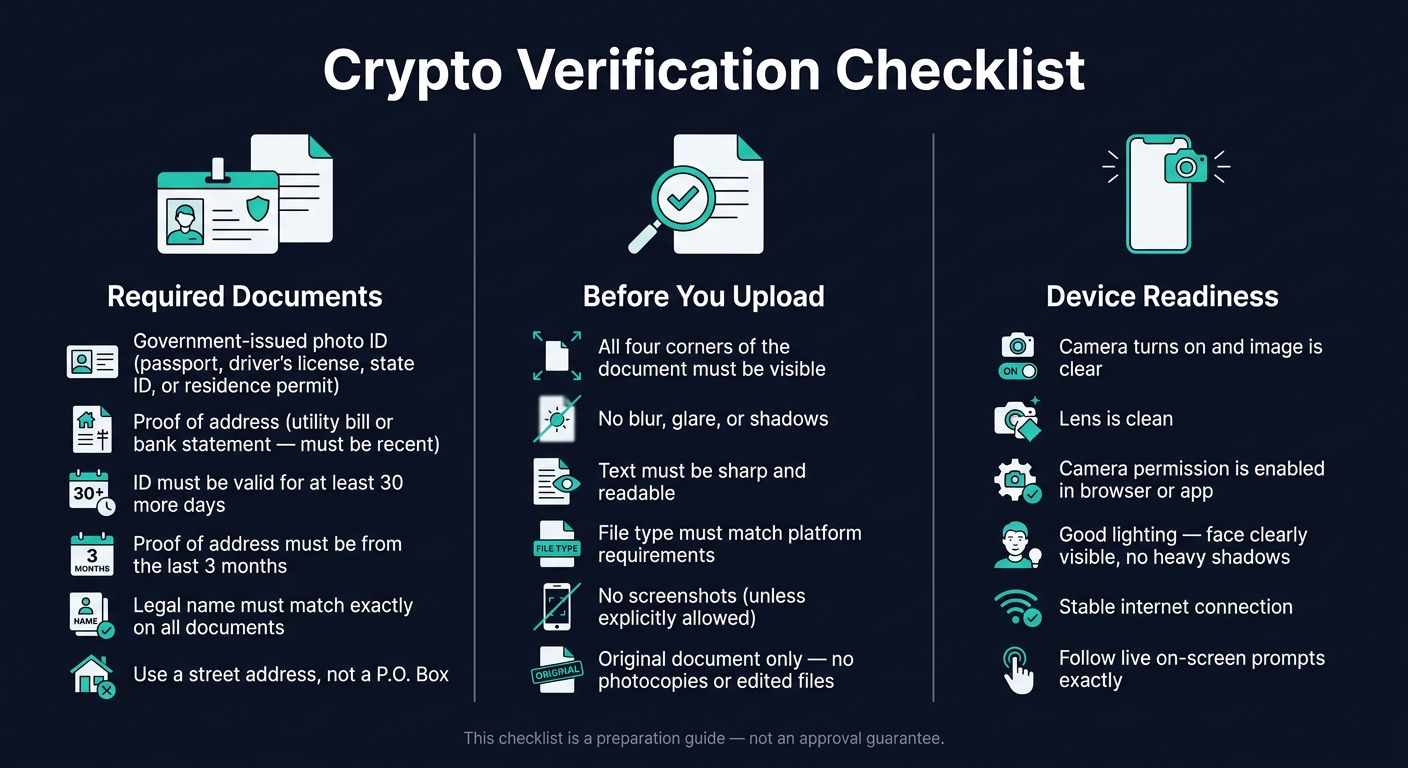 Crypto Verification Checklist: Documents, Quality & Device Setup