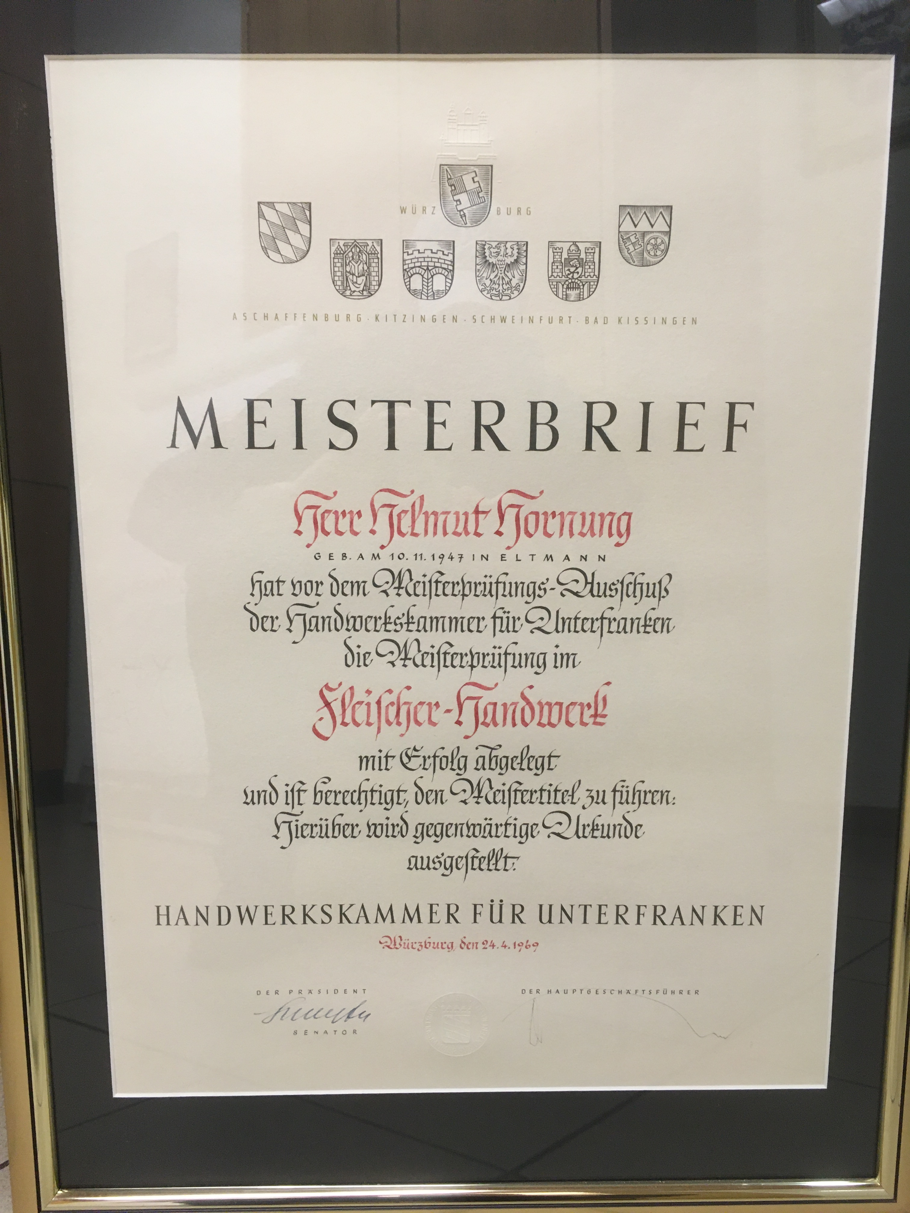 Helmut Hornungs Meisterbrief
