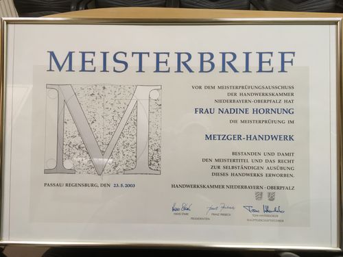 Meisterbrief von Nadine Hornung