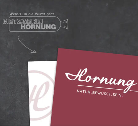 Vergleich zwischen altem Hornung-Logo und neuen Markenunterlagen