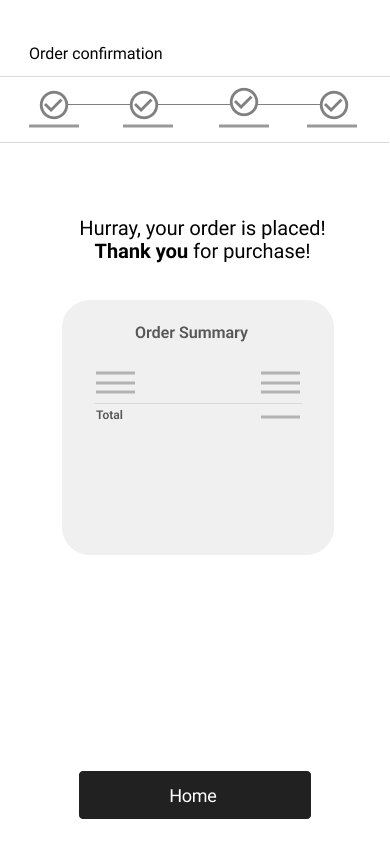 Low fidelity UI of order confirmation page