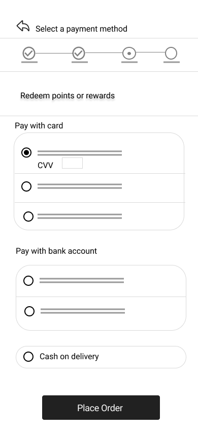 Low fidelity UI of checkout page