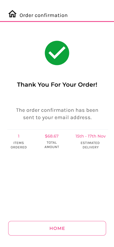Order confirmation page