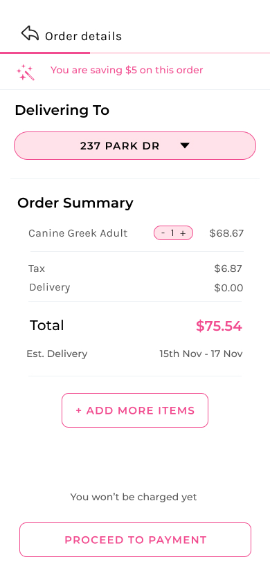 An order details page