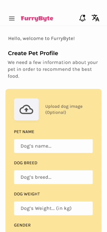 GIF of dog profile creation