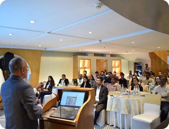 Vilva Natarajan, CEO of ManageArtworks, presenting how AI transforms packaging compliance in a live event introducing ComplAi.